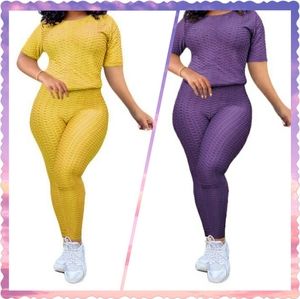 Textured yoga set. (2) Yellow and Purple. Large.